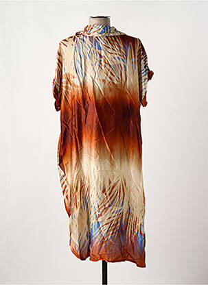 Robe mi-longue imprimé fantaisie manches courtes marron NINETTE femme