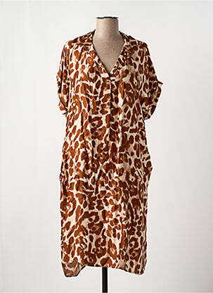 Robe mi-longue manches courtes manches courtes marron NINETTE femme
