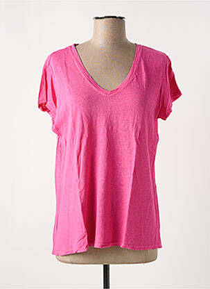 T-shirt col v manches courtes rose NINETTE femme