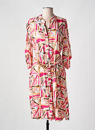 Robe mi-longue imprimé fantaisie manches longues rose REVER MILE femme