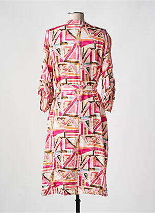 Robe mi-longue imprimé fantaisie manches longues rose REVER MILE femme