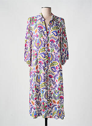 Robe mi-longue imprimé fleurs manches longues violet TINTA femme