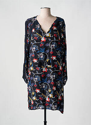 Robe mi-longue imprimé fleurs manches longues bleu THALASSA femme