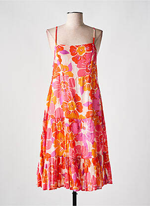 Robe mi-longue imprimé fleurs fines bretelles orange L'ATELIER D'ANNA femme
