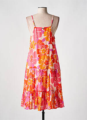 Robe mi-longue imprimé fleurs fines bretelles orange L'ATELIER D'ANNA femme