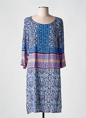 Robe mi-longue imprimé fantaisie manches longues bleu DIVAS femme