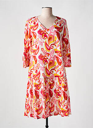 Robe mi-longue imprimé fantaisie manches longues rose AGATHE & LOUISE femme