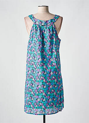 Robe mi-longue imprimé fleurs sans manche bleu AGATHE & LOUISE femme