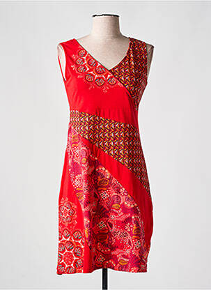 Robe mi-longue imprimé fantaisie sans manche rouge COLINE femme