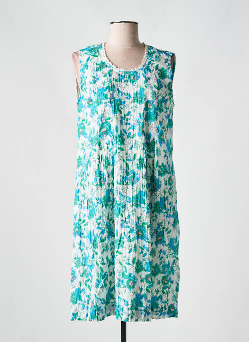 Robe mi-longue imprimé fleurs sans manche bleu AGATHE & LOUISE femme