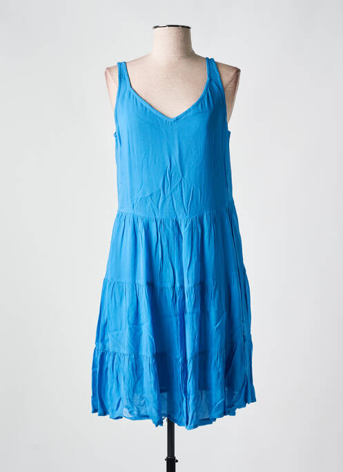 Robe mi-longue tissage crêpe sans manche bleu AGATHE & LOUISE femme