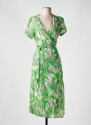 Robe longue tissage popeline manches courtes vert AGATHE & LOUISE femme