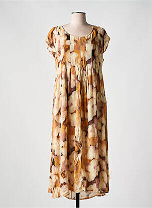 Robe mi-longue imprimé fantaisie manches courtes beige AGATHE & LOUISE femme