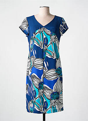 Robe mi-longue imprimé fleurs manches courtes bleu ANDAMIO femme