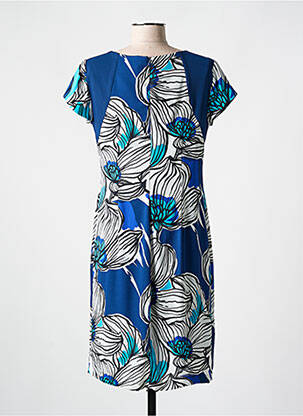 Robe mi-longue imprimé fleurs manches courtes bleu ANDAMIO femme