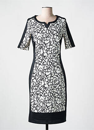 Robe mi-longue imprimé fantaisie manches courtes noir FRANK WALDER femme