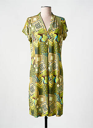 Robe mi-longue imprimé fantaisie manches courtes jaune TINTA STYLE femme