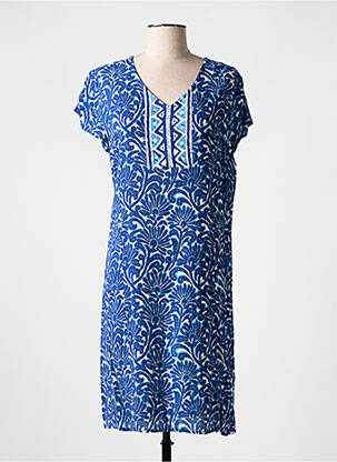 Robe mi-longue imprimé fantaisie manches courtes bleu AGATHE & LOUISE femme