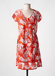Robe mi-longue imprimé fleurs manches courtes orange AGATHE & LOUISE femme