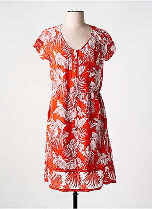 Robe mi-longue imprimé fleurs manches courtes orange AGATHE & LOUISE femme