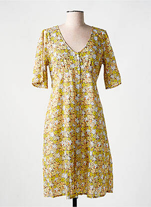Robe mi-longue imprimé fleurs manches courtes jaune AGATHE & LOUISE femme