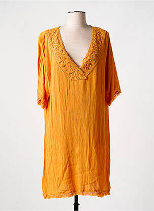 Robe mi-longue coupe fluide manches courtes orange L'ATELIER D'ANNA femme