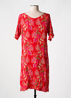 Robe mi-longue imprimé fleurs manches courtes rouge COLINE femme