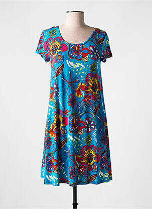Robe courte coupe évasée manches courtes bleu COLINE femme