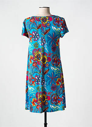 Robe courte coupe évasée manches courtes bleu COLINE femme
