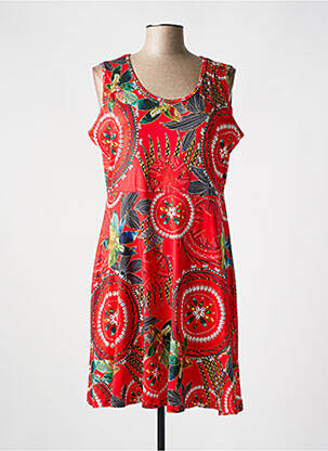 Robe mi-longue imprimé fleurs sans manche rouge COLINE femme