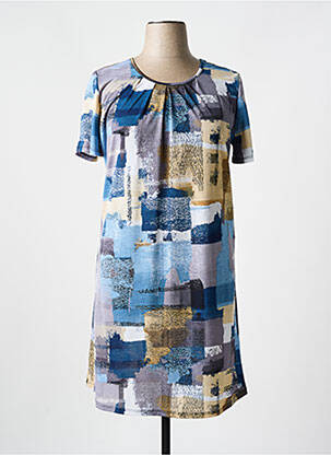 Robe mi-longue tissage crêpe manches courtes bleu NAYAT femme