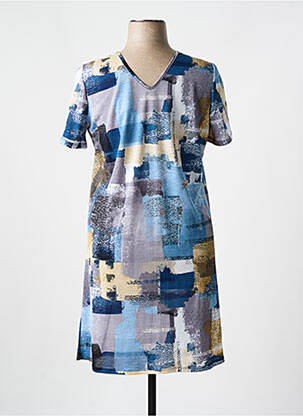 Robe mi-longue coupe fluide manches courtes bleu NAYAT femme