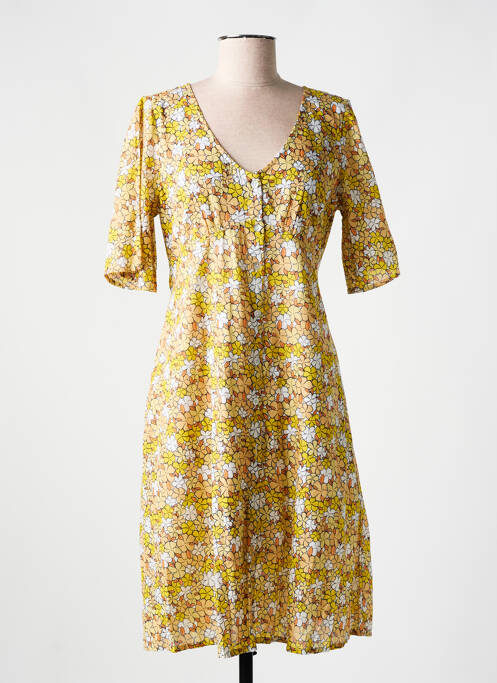Robe mi-longue imprimé fleurs manches courtes jaune AGATHE & LOUISE femme