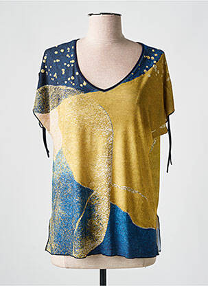 T-shirt sérigraphie avec strass manches courtes jaune MASQUENADA femme