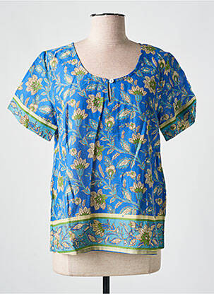 Blouse imprimé fleurs manches courtes bleu AGATHE & LOUISE femme