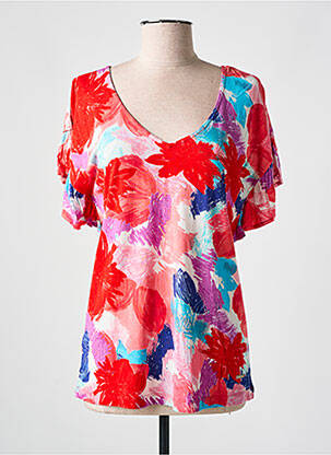 T-shirt col v manches courtes rouge AGATHE & LOUISE femme
