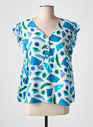 Blouse tissage popeline manches courtes bleu AGATHE & LOUISE femme