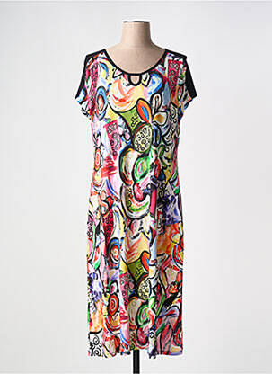 Robe mi-longue imprimé fleurs manches courtes noir MASSANA femme
