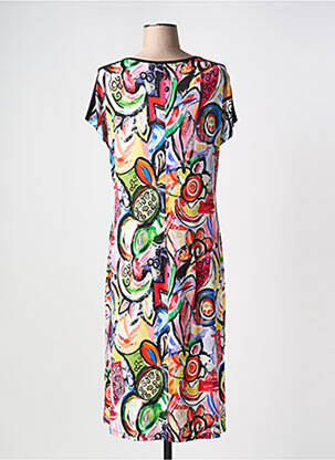 Robe mi-longue imprimé fleurs manches courtes noir MASSANA femme