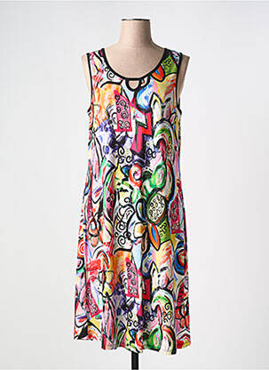 Robe mi-longue imprimé fantaisie sans manche noir MASSANA femme