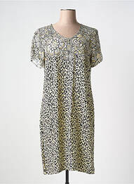 Robe mi-longue imprimé fleurs manches courtes beige MASSANA femme