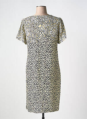 Robe mi-longue imprimé fleurs manches courtes beige MASSANA femme