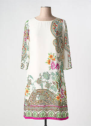 Robe mi-longue imprimé fleurs manches 3/4 beige NIZA femme