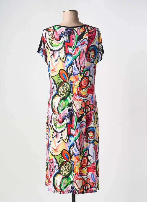Robe mi-longue imprimé fleurs manches courtes noir MASSANA femme