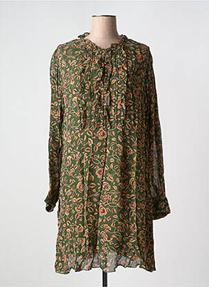 Robe mi-longue imprimé fleurs manches longues vert AGATHE & LOUISE femme