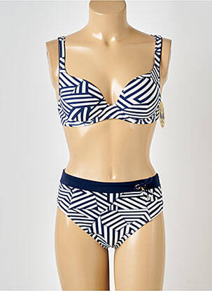 Maillot de bain 2 pièces stretch haut soutien-gorge moulé bleu LIDEA femme