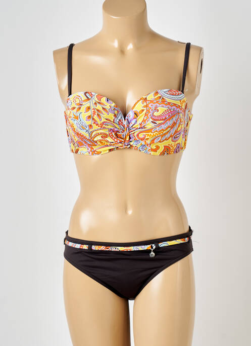 Maillot de bain 2 pièces stretch haut soutien-gorge moulé marron GRAIN DE SABLE femme