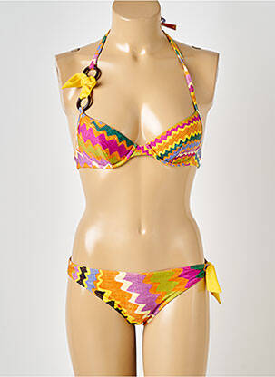 Maillot de bain 2 pièces stretch haut soutien-gorge balconnet jaune RASUREL femme