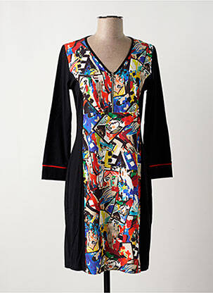 Robe mi-longue imprimé fantaisie manches longues noir MALOKA femme