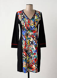Robe mi-longue imprimé fantaisie manches longues noir MALOKA femme
